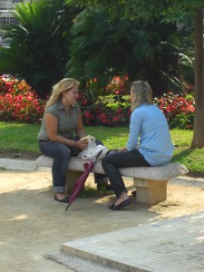 The park in front of the Miguelete and the cathedral
